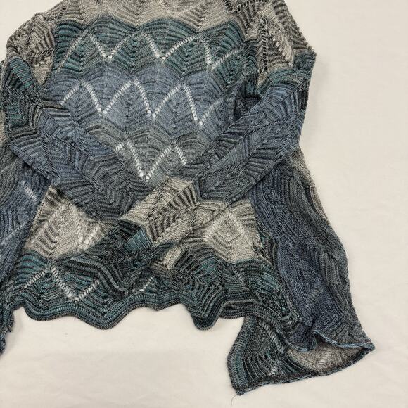 Vtg Y2K Crochet Cardigan Small Blue Gray Teal Fairy Grunge Witchy Long Sleeve - Picture 7 of 8